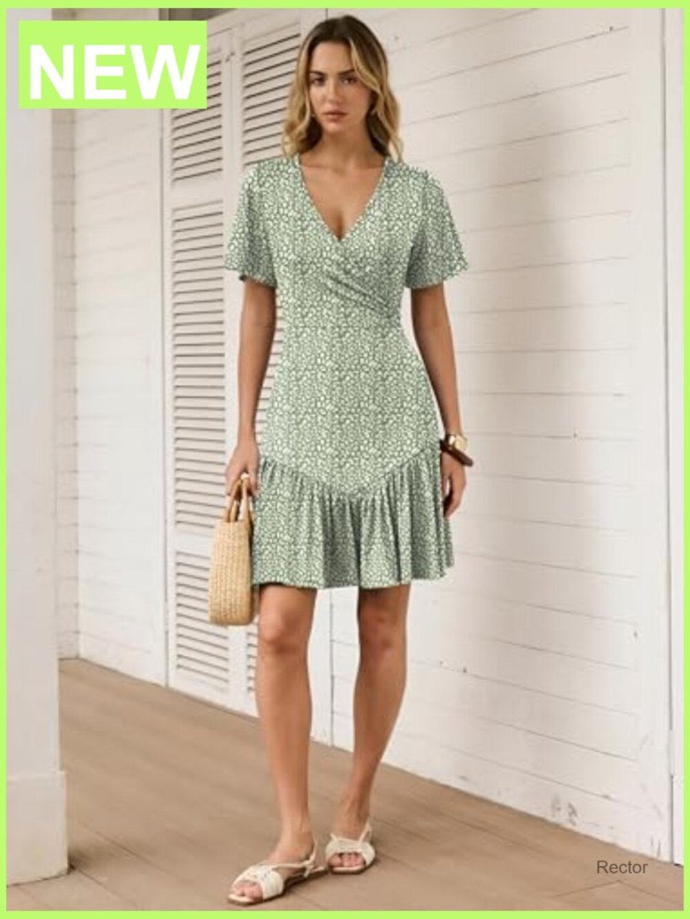 Slim Fit Wrap V-Neck Floral A-Line Mini Dress Short Sleeve Summer - Picture 6 of 7